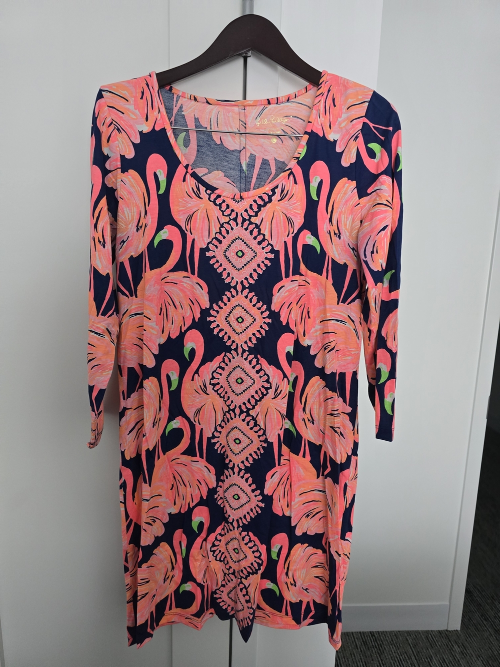 Lilly Pulitzer Navy Dress with Coral & Pink Flamingo Print